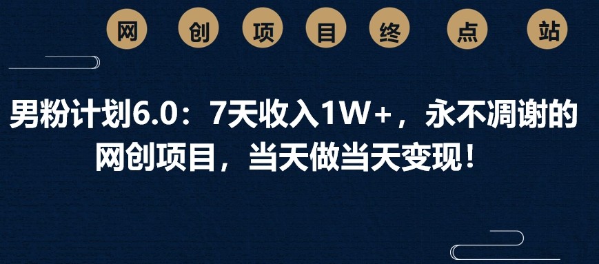 男粉计划6.0：7天收入1W+，永不凋谢的网创项目，当天做当天变现！-hcnxn