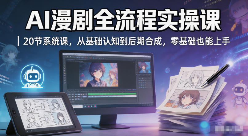 AI漫剧全流程实操课｜20节系统课，从基础认知到后期合成，零基础也能上手-hcnxn