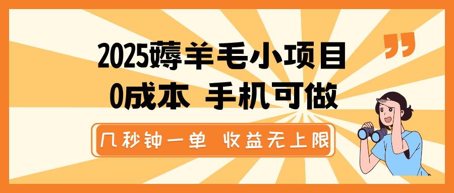 2025薅羊毛小项目，0成本 手机可做，几秒钟一单，收益无上限-hcnxn