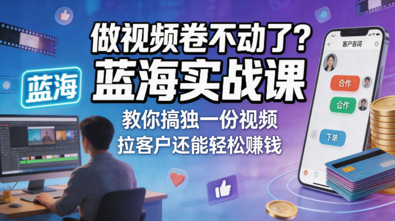 做视频卷不动了？蓝海实战课教你搞独一份视频，拉客户还能轻松賺钱！【原创双语字幕】-hcnxn