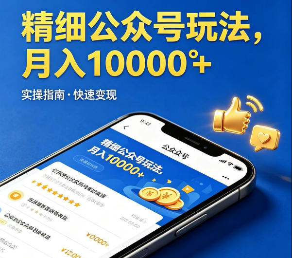 精细化公众号玩法，我们给你提供文章，你来负责发布，收益可观，月入1W+【揭秘】-hcnxn