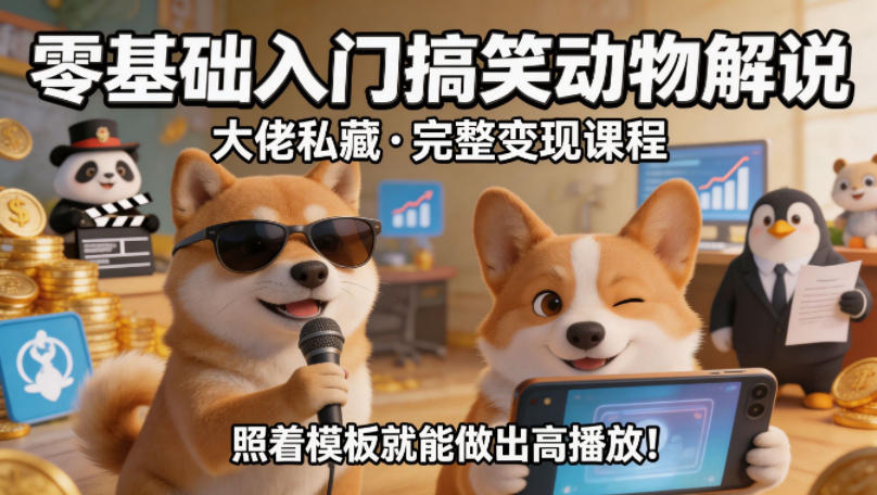 零基础入门搞笑动物解说，大佬私藏完整变现课程，照着模板就能做出高播放-hcnxn