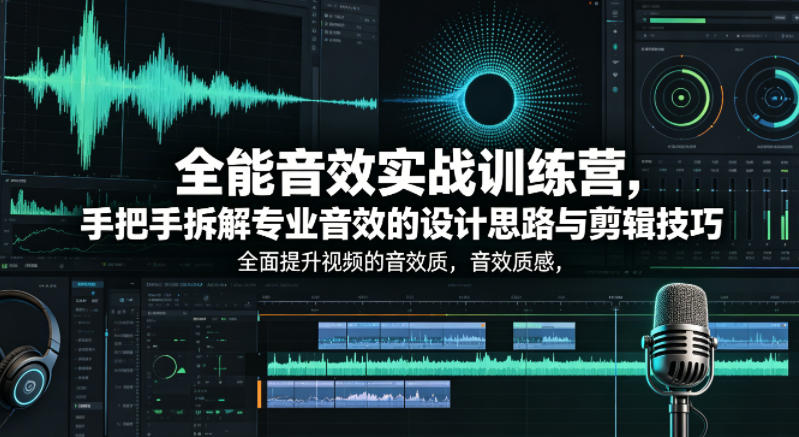 全能音效实战训练营，手把手拆解专业音效的设计思路与剪辑技巧，全面提升视频的音效质感-hcnxn