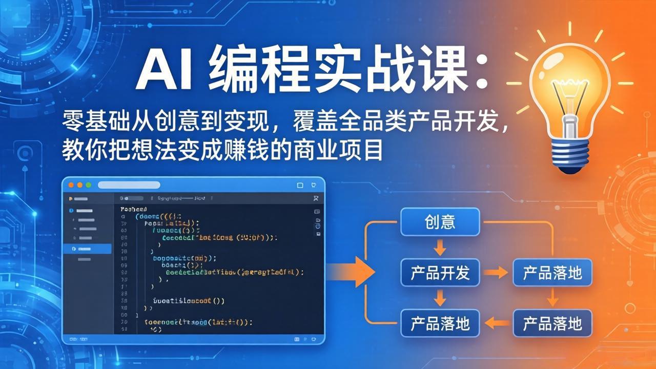 AI编程实战课-第三期-5月3更新：零基础从创意到变现，覆盖全品类产品开发，把想法变成赚钱项目-hcnxn