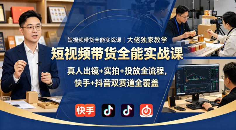 短视频带货全能实战课｜大佬独家教学，真人出镜+实拍+投放全流程，快手+抖音双赛道全覆盖-hcnxn