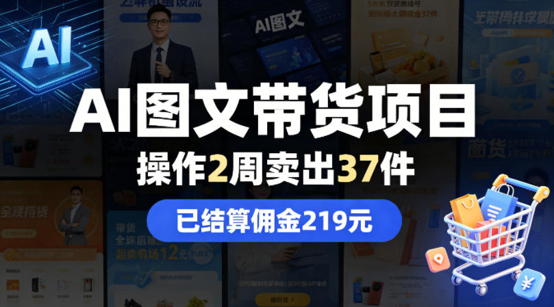 AI图文带货项目，操作2周卖出37件，已结算佣金219-hcnxn