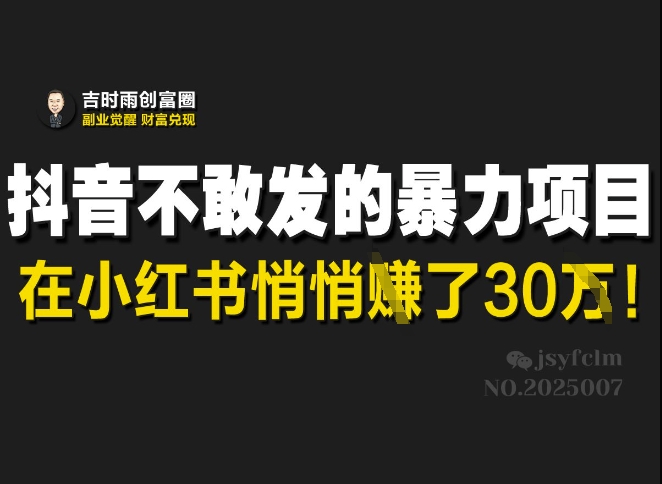 抖音不敢发的暴利项目，在小红书悄悄挣了30W-hcnxn