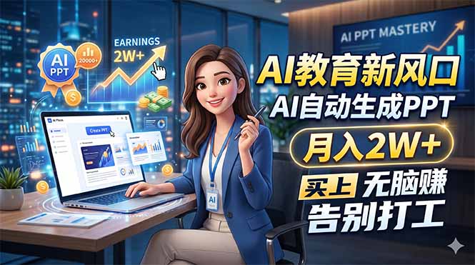 AI教育新风口，AI自动生成PPT，月入2W+，无脑赚，告别打工-hcnxn