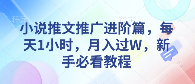 小说推文推广进阶篇，每天1小时，月入过W，新手必看教程-hcnxn