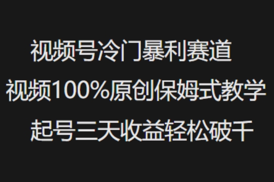 视频号冷门暴利赛道视频100%原创保姆式教学起号三天收益轻松破千-hcnxn
