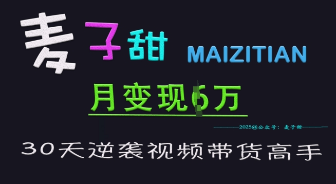 麦子甜30天逆袭视频带货高手，单月变现6W加特训营-hcnxn