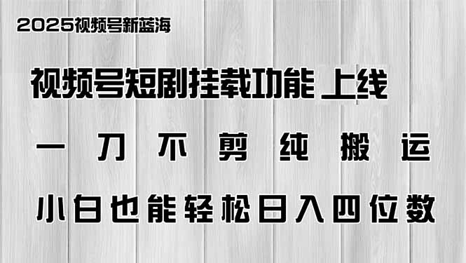 视频号短剧挂载功能上线，一刀不剪纯搬运，小白也能轻松日入四位数-hcnxn