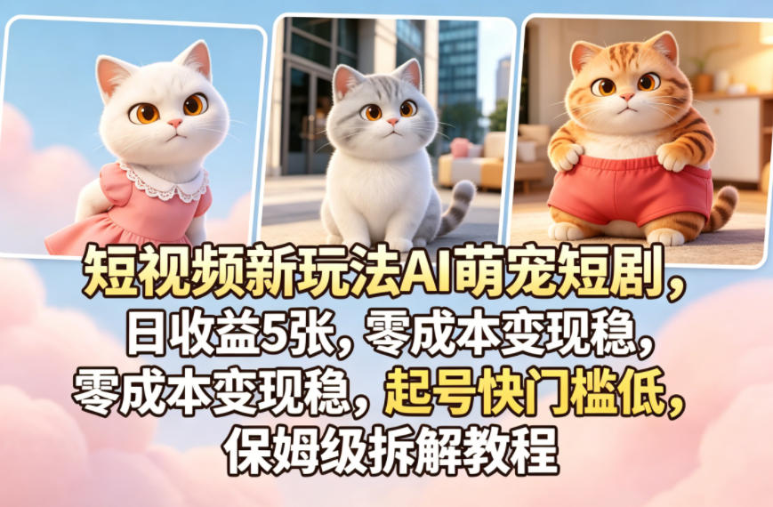 短视频新玩法AI萌宠短剧，日收益5张，零成本变现稳，起号快门槛低，保姆级拆解教程-hcnxn