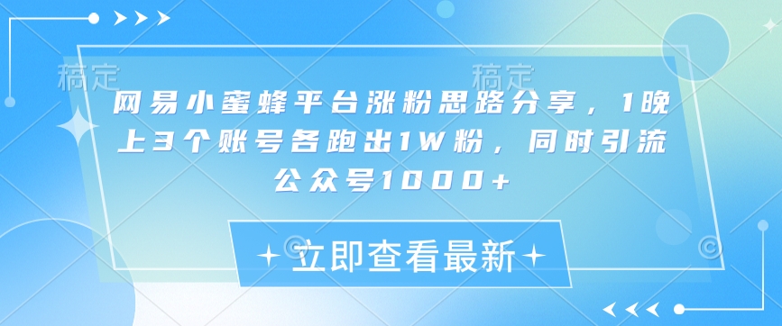 网易小蜜蜂平台涨粉思路分享，1晚上3个账号各跑出1W粉，同时引流公众号1000+-hcnxn