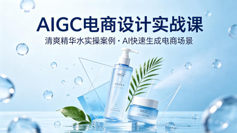 AIGC电商设计实战课，以清爽精华水为实操案例，教你用AI快速生成电商场景-hcnxn