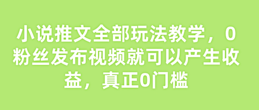小说推文全部玩法教学，0粉丝发布视频就可以产生收益，真正0门槛-hcnxn