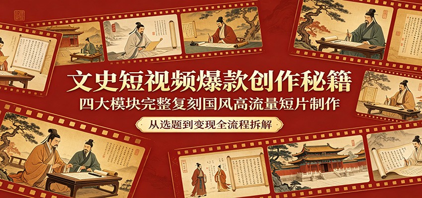 文史短视频爆款创作秘籍：四大模块完整复刻国风高流量短片制作-hcnxn