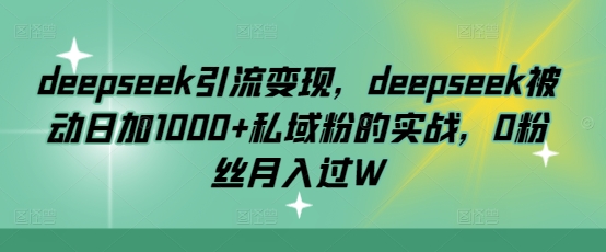 deepseek引流变现，deepseek被动日加1000+私域粉的实战，0粉丝月入过W-hcnxn