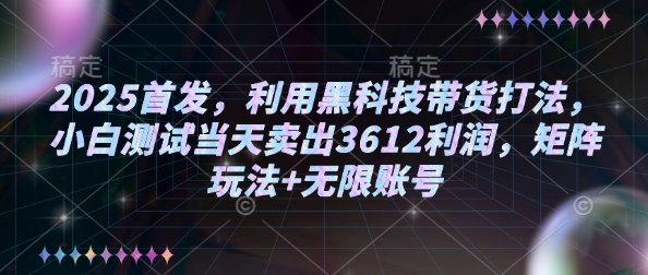 2025首发，利用黑科技带货打法，小白测试当天卖出3612利润，矩阵玩法+无限账号【揭秘】-hcnxn