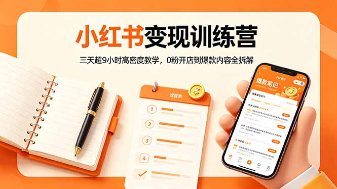 小红书变现训练营：三天超9小时高密度教学，0粉开店到爆款内容全拆解-hcnxn