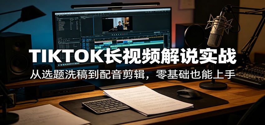 TIKTOK长视频解说实战：从选题洗稿到配音剪辑，零基础也能上手-hcnxn
