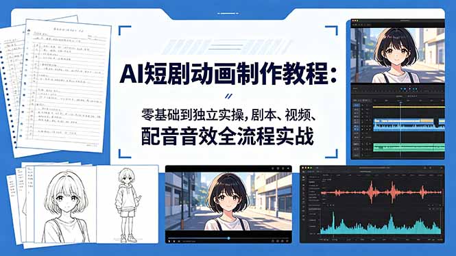 AI短剧动画制作教程：零基础到独立实操，剧本、视频、配音音效全流程实战-hcnxn