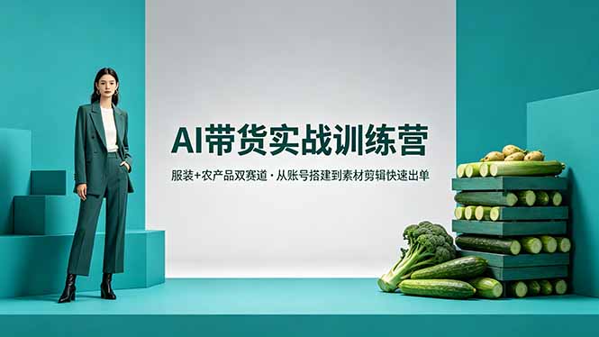 AI带货实战训练营，服装+农产品双赛道，从账号搭建到素材剪辑快速出单-hcnxn
