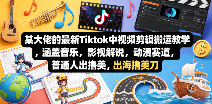 某大佬的最新Tiktok中视频剪辑搬运教学，涵盖音乐，影视解说，动漫赛道，普通人出海撸美刀-hcnxn
