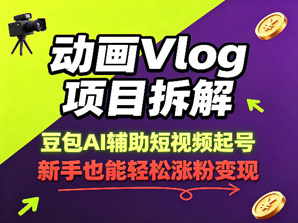 动画Vlog项目拆解，豆包AI辅助短视频起号，新手也能轻松涨粉，43条作品涨粉8.3W-hcnxn