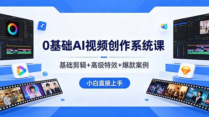 0基础AI视频创作系统课，基础剪辑+高级特效+爆款案例，小白直接上手-hcnxn