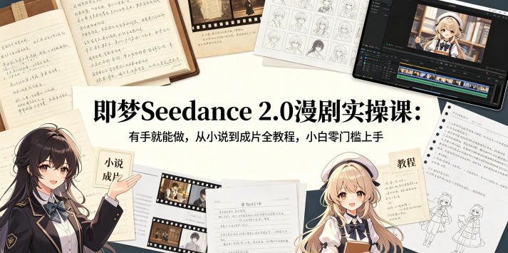 即梦Seedance 2.0漫剧实操课：有手就能做，从小说到成片全教程，小白零门槛上手-hcnxn