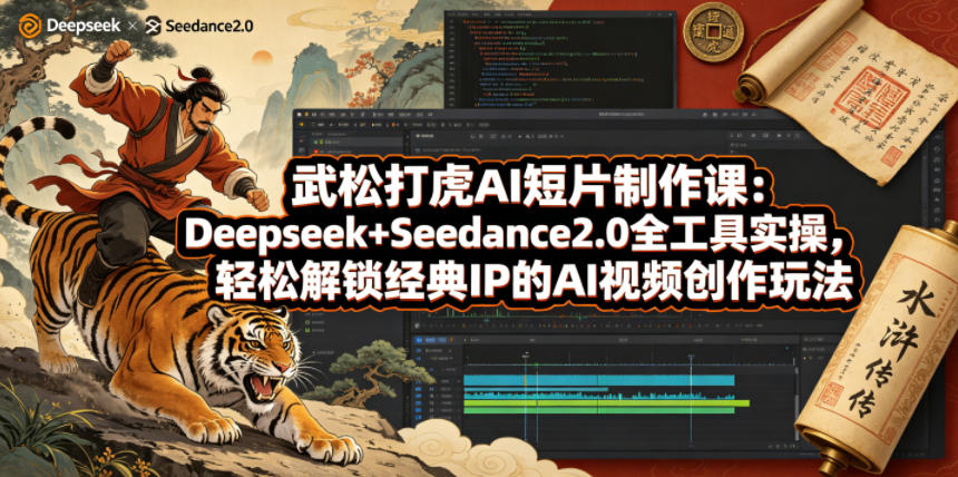 武松打虎AI短片制作课：Deepseek+Seedance2.0全工具实操，轻松解锁经典IP的AI视频创作玩法-hcnxn