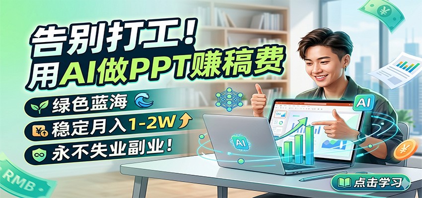 告别打工！用AI做PPT赚稿费，绿色蓝海，稳定月入1-2W，永不失业副业！-hcnxn