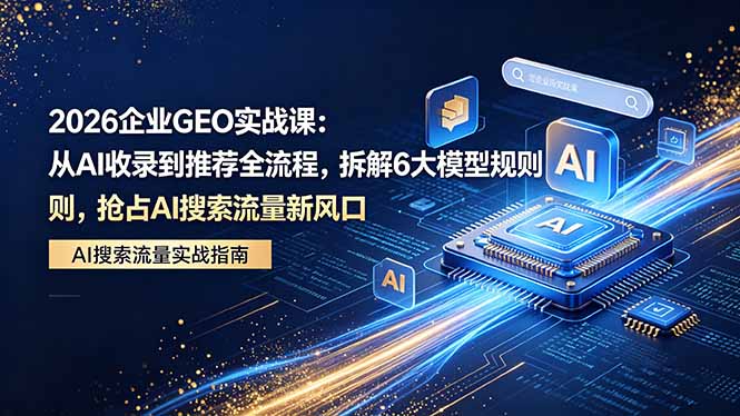 2026 企业GEO实战课：从AI收录到推荐全流程，拆解6大模型规则，抢占 AI 搜索流量新风口-hcnxn