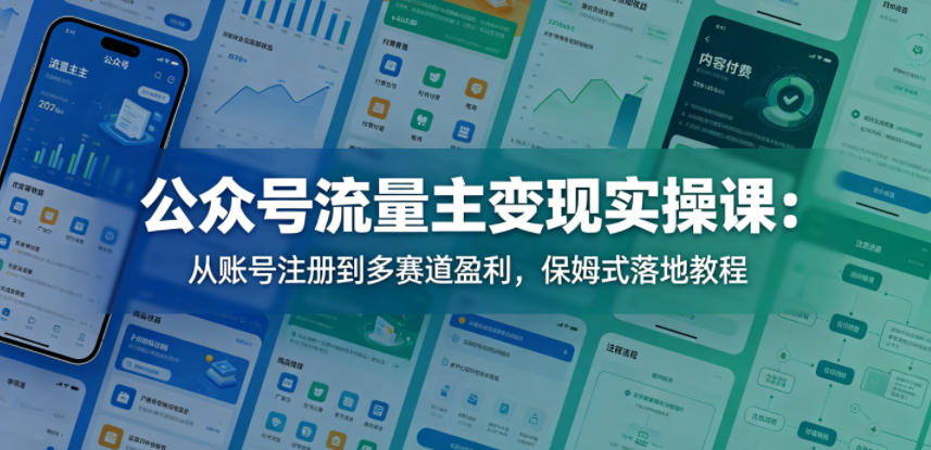 公众号流量主变现实操课：从账号注册到多赛道盈利，保姆式落地教程-hcnxn