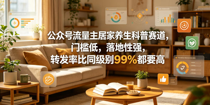 公众号流量主居家养生科普赛道，门槛低，落地性强，转发率比同级别99％都要高-hcnxn