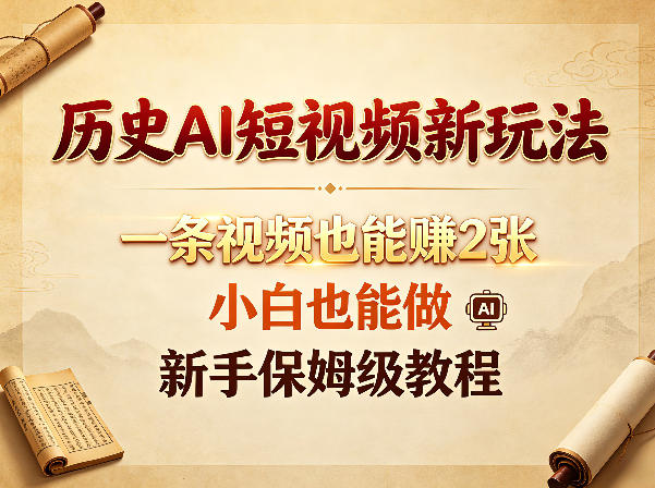 历史AI短视频新玩法，一条视频也能賺2张，小白也能做，新手保姆级教程-hcnxn