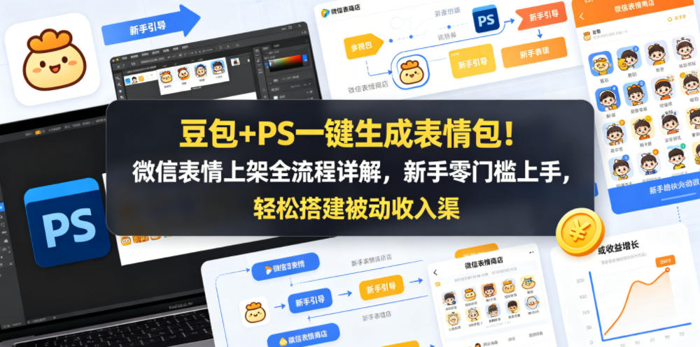 豆包+PS一键生成表情包！微信表情上架全流程详解，新手零门槛上手，轻松搭建被动收入渠道-hcnxn