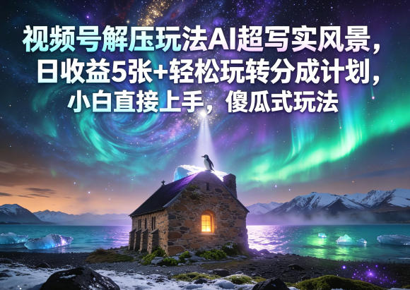 视频号解压玩法AI超写实风景，日收益5张+轻松玩转分成计划，小白直接上手，傻瓜式玩法-hcnxn
