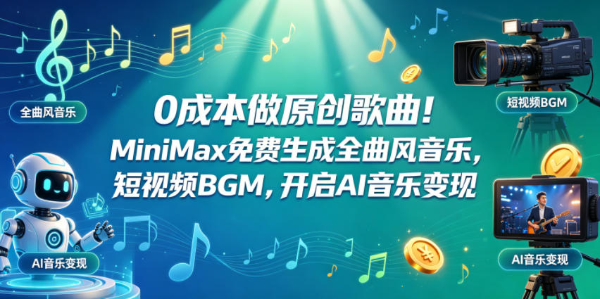 0成本做原创歌曲！MiniMax免费生成全曲风音乐，短视频BGM，开启AI音乐变现-hcnxn
