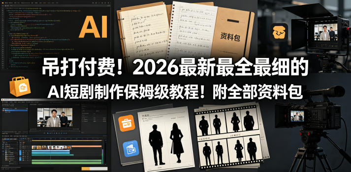 吊打付费！2026最新最全最细的AI短剧制作保姆级教程！附全部资料包-hcnxn