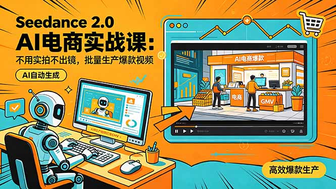 Seedance 2.0 AI电商实战课：不用实拍不出镜，批量生产爆款视频打爆GMV-hcnxn