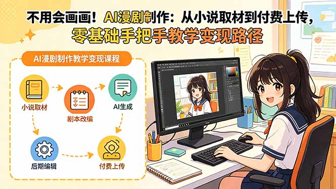 不用会画画！AI漫剧制作：从小说取材到付费上传，零基础手把手教学变现路径-hcnxn