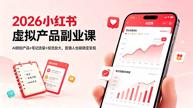 2026小红书虚拟产品副业课，AI原创产品+笔记流量+投流放大，普通人也能稳定变现-hcnxn