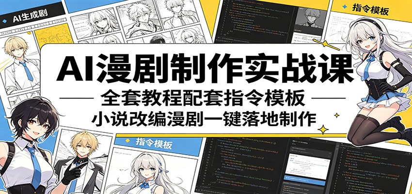 AI漫剧制作实战课：全套教程配套指令模板，小说改编漫剧一键落地制作-hcnxn