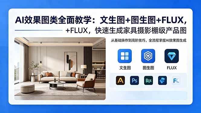 AI效果图类全面教学：文生图+图生图+FLUX，快速生成家具摄影棚级产品图-hcnxn