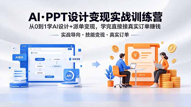 AI·PPT设计变现实战训练营，从0到1学AI设计+派单变现，学完直接接真实订单赚钱-hcnxn
