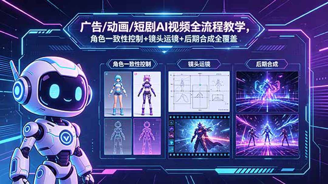 广告/动画/短剧AI视频全流程教学，角色一致性控制+镜头运镜+后期合成全覆盖-hcnxn