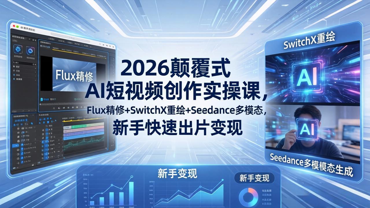 2026颠覆式 AI短视频创作课-5月更新，Flux精修+SwitchX重绘+Seedance多模态，新手快速出片变现-hcnxn