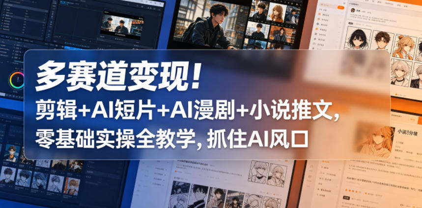 多赛道变现！剪辑+AI短片+AI漫剧+小说推文，零基础实操全教学，抓住AI风口-hcnxn